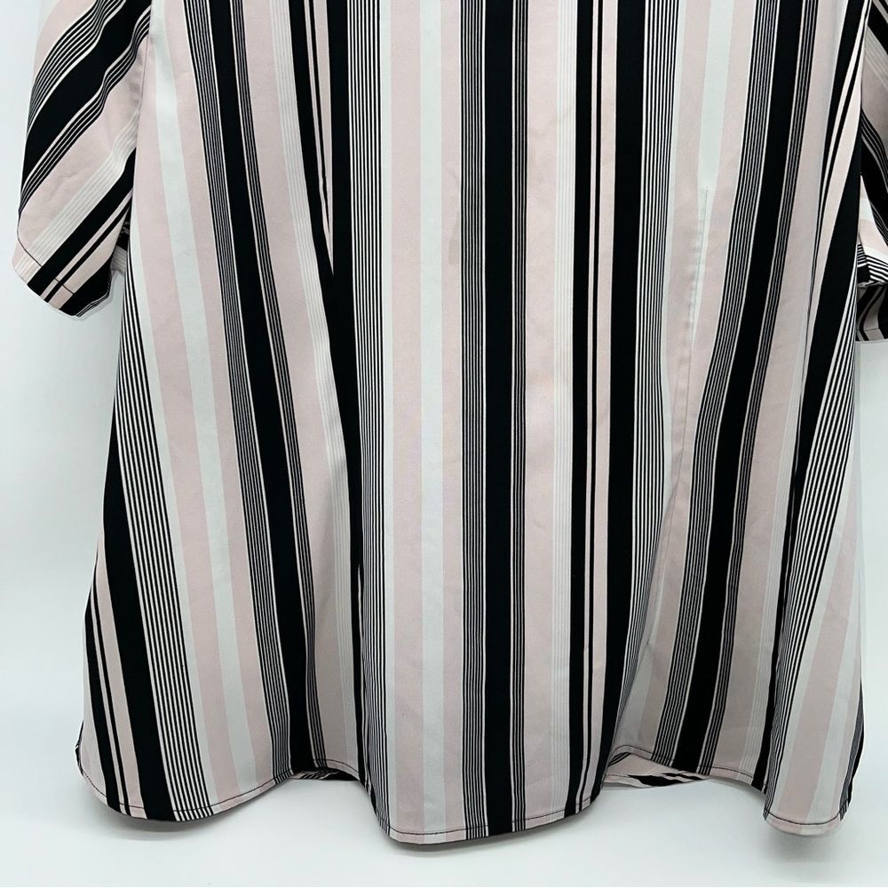 Blue Diamond Plus Stretch Short Sleeve Striped Blouse - Pink/Black/Off White 24 - Picture 6 of 8
